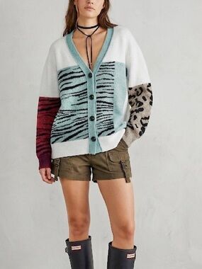 Anthropologie Mixed Animal Prints Colorblock Cardigan Leopard Zebra